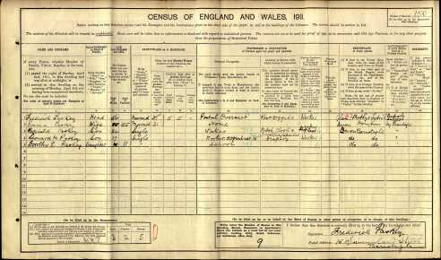 Frederick Paskey 1911 Census at Summerland St