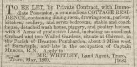 Heanton for rent May 1869 NDJ
