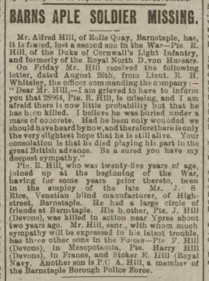 Robert Hill feared missing NDJ 6 9 1917